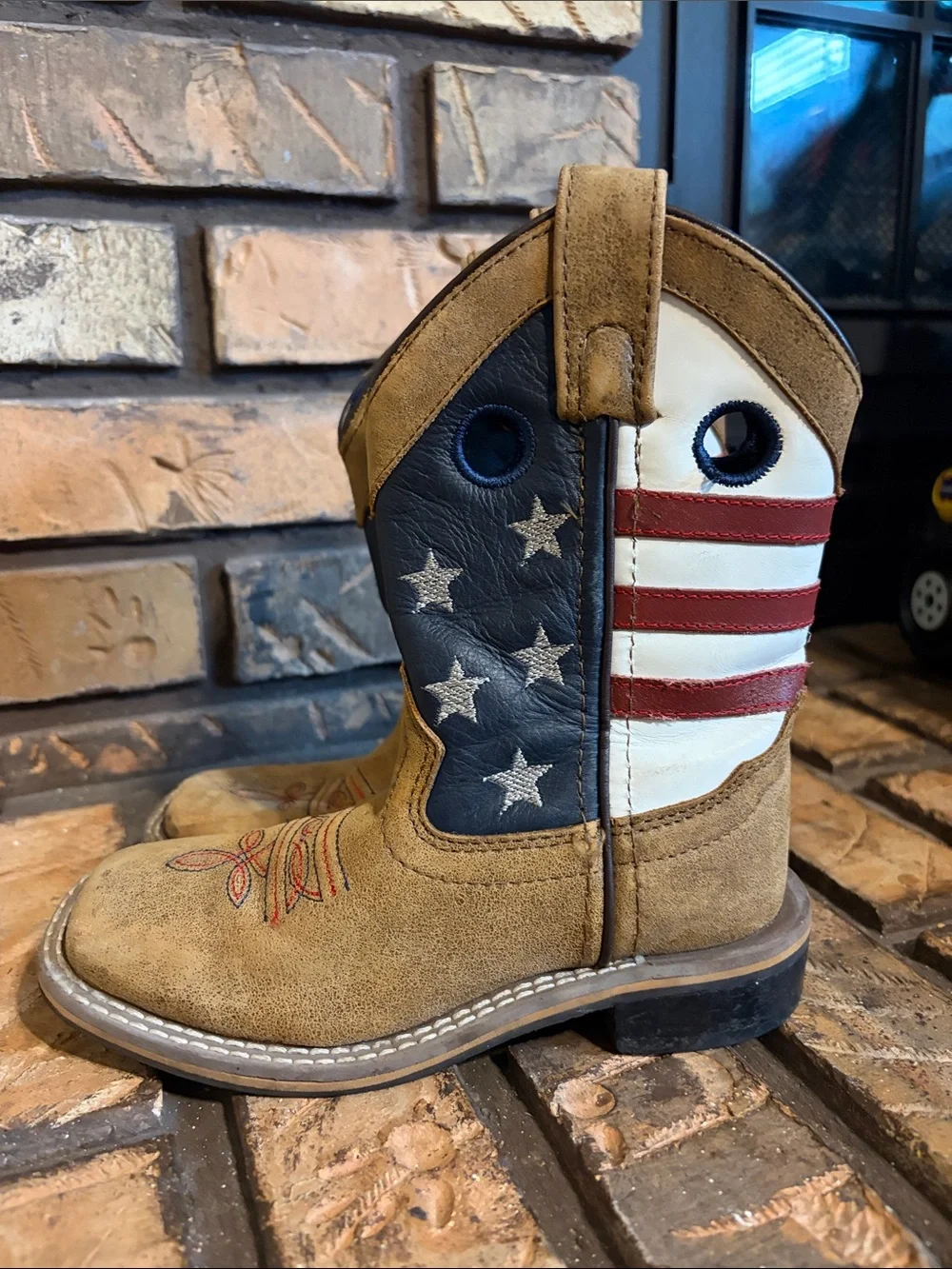 Cody James Kids Broad Square Toe USA Flag Western Cowboy Boots Size 11D